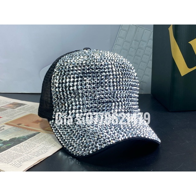 Mũ kết lưỡi trai nữ đính đá - nón nữ phối lưới đá kim cương  hàn quốc