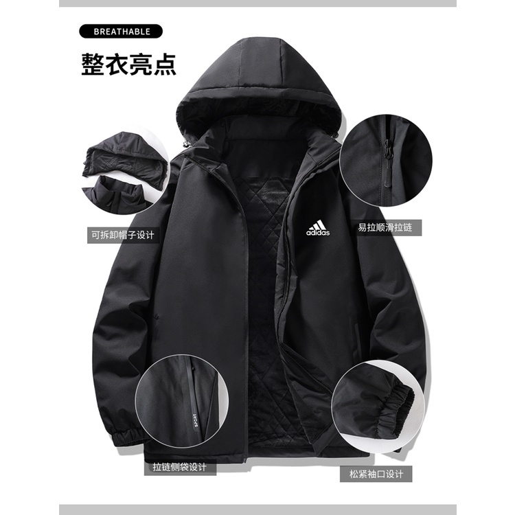 Áo khoác adidas chất liệu cotton dày chống nước có mũ trùm đầu cho nam