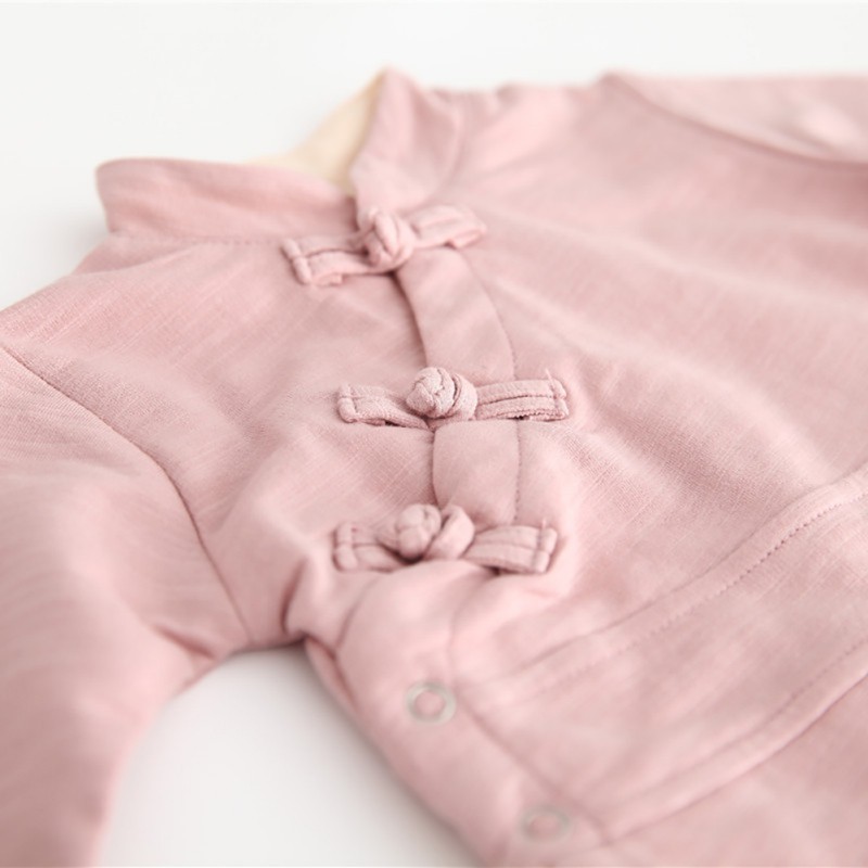 Bộ áo liền quần thiết kế màu sắc tay dài dạng đắp chéo dành cho trẻ sơ sinh nam và nữ