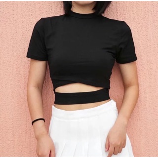Áo croptop cổ tròn vạt chéo đai rời ngắn tay - by SugarG