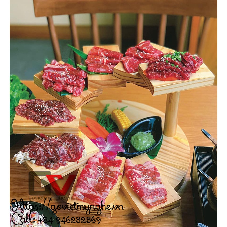 Khay sushi gỗ trang trí món ăn sushi - BBQ Nhật Bản hình bậc thang 8 tầng- Gỗ thông nhập khẩu