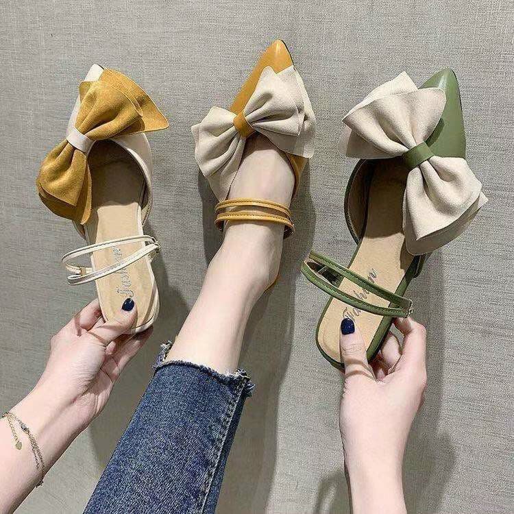 Giày Tods Nữ Mùa thu Và Mùa Hè Đế Bằng Mũi Nhọn Nông Giày Phiên Bản Hàn Quốc Dễ Phối Đế Mềm Nơ Cánh Bướm Phù Dâu..