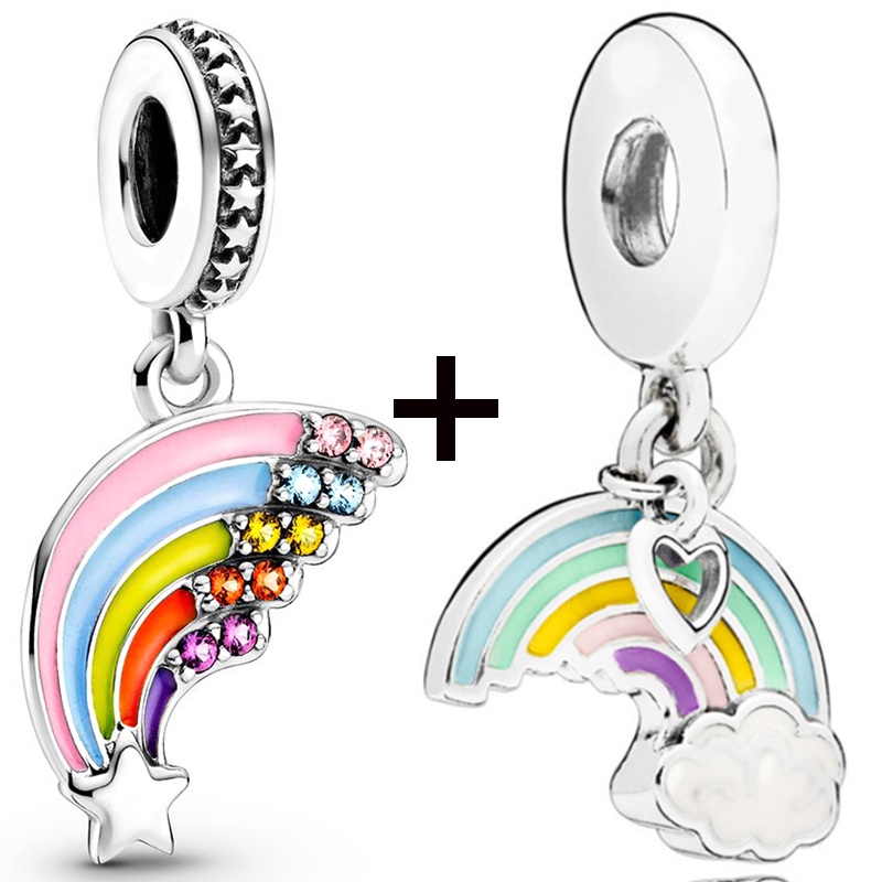 Bộ 2 Mặt Dây Chuyền Hình Rùa / Dâu / Trái Tim Màu Cầu Vồng Xinh Xắn DIY