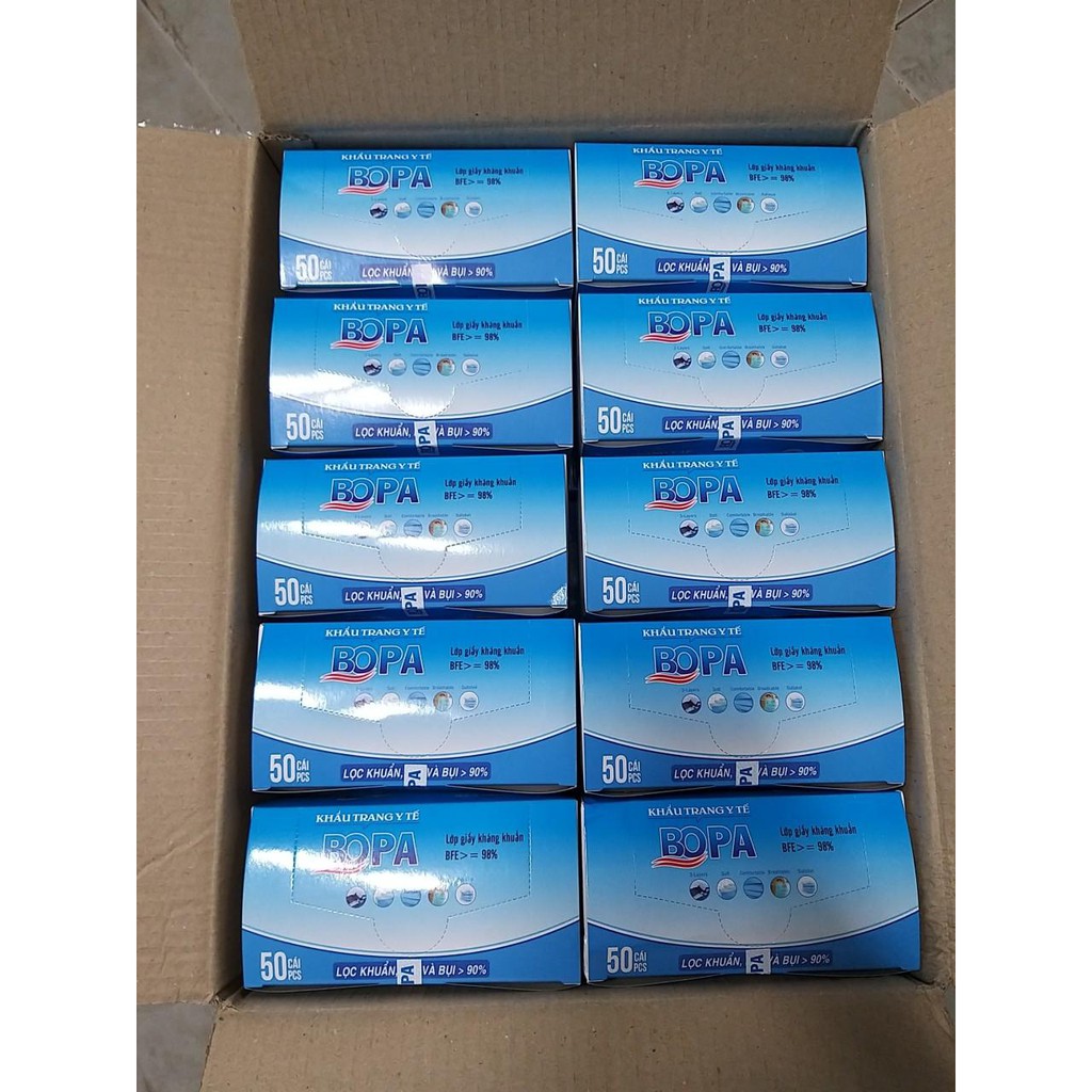 Hộp 50 khẩu trang y tế màu Xanh 4 lớp kháng khuẩn Bopa | BigBuy360 - bigbuy360.vn