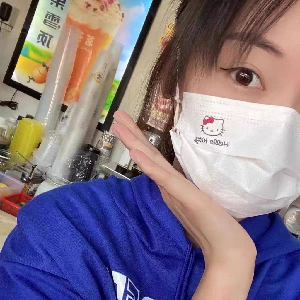 Khẩu Trang Hello Kitty Màu Trắng Sanrio Dễ Thương Đóng Gói Riêng Lẻ Cho Người Lớn