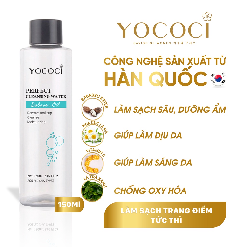 Nước tẩy trang Yococi làm sạch lớp makeup, giữ ẩm, mềm mịn da, không cồn Perfect Cleansing Water 150ml