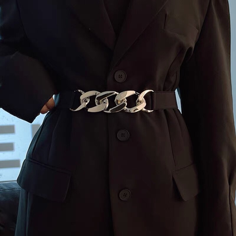 Đai váy mặt Xích cá tính bản to 3cm 4cm - Thắt lưng váy xích da chun eo sang chảnh bản to co giãn Đv014 sim sim shop