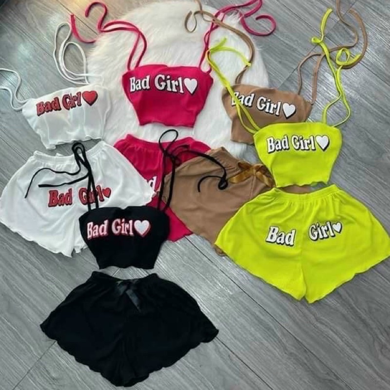 Set 2 dây Bad Girl kèm mút ngực,set mặc nhà cực xinh(kèm faceback khách iu)