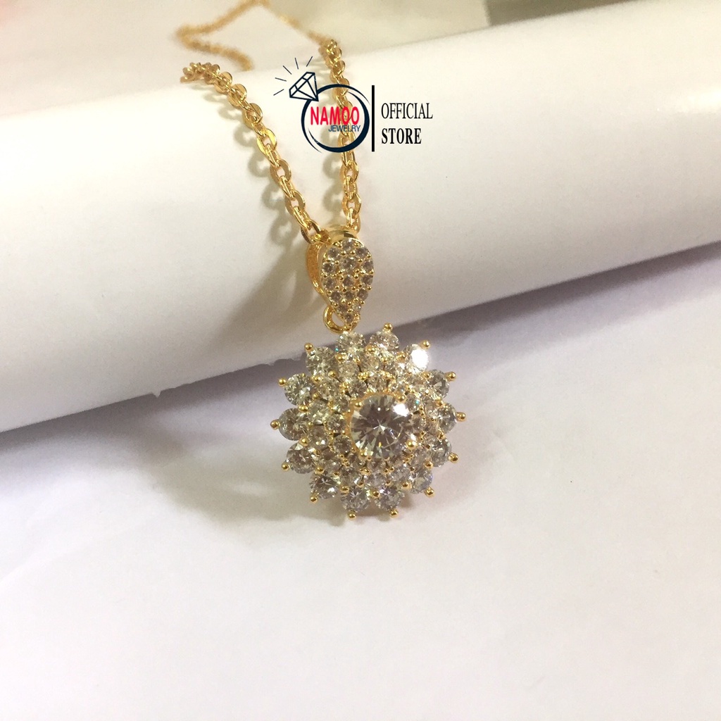 Dây Chuyền Nữ Mạ Vàng V646 mặt Hoa Đá Kết hợp Dây Xích Dài Dây 45cm