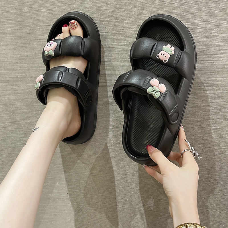 Thời trang mùa hè cho nữ Dép không trơn đế mềm 4cm, Dép có dây đeo kute cho trường học