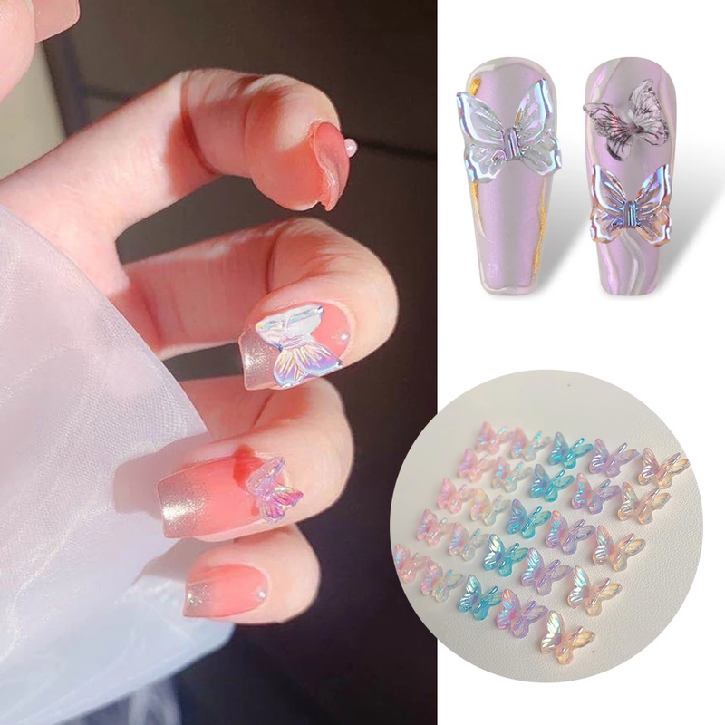 Phụ Kiện Hình Bướm 3D Acrylic Hai Lớp Nhiều Màu Trang Trí Móng Tay Cho Nữ