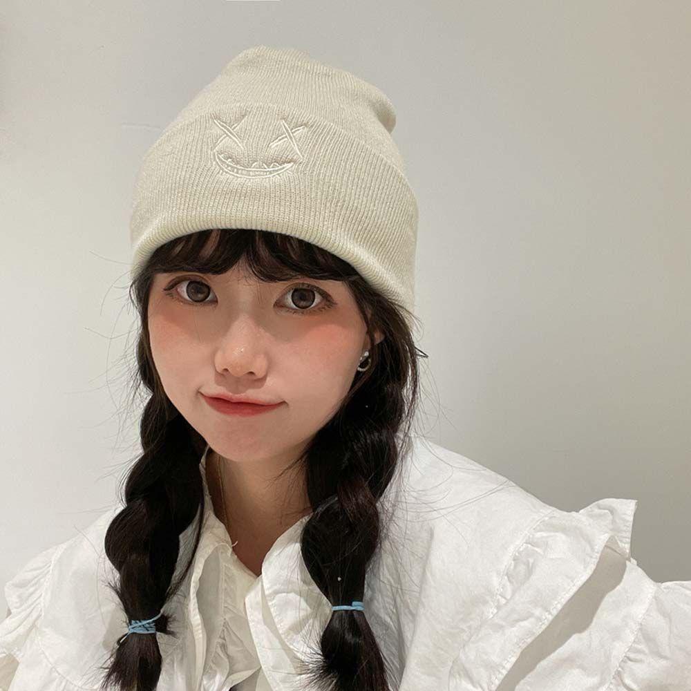 VANES1 Mũ Len Họa Tiết Mặt Cười Vui Nhộn Phong Cách Hàn Quốc Thời Trang Thu Đông Cho Nam