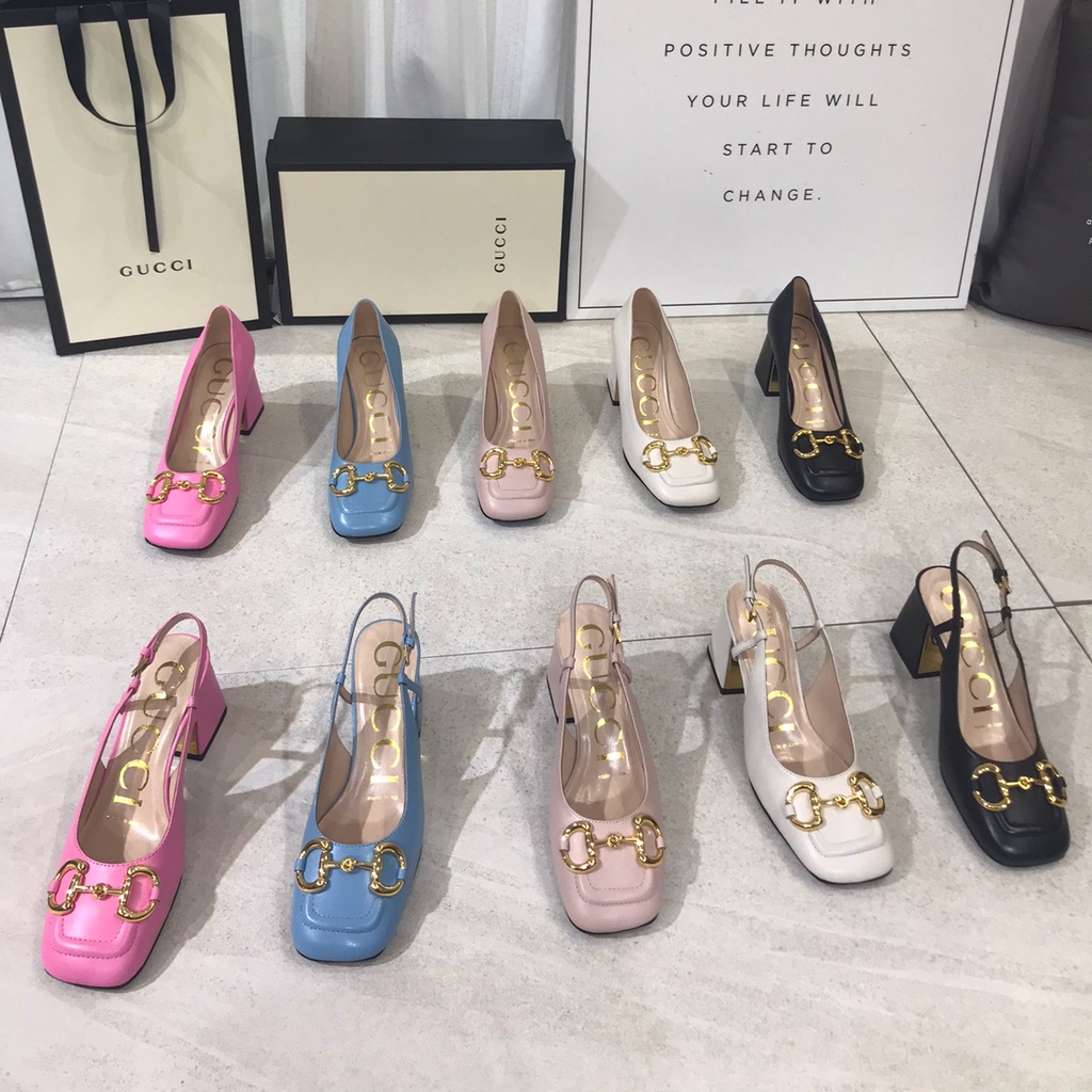 Giày Cao Gót Mũi Vuông 7.5cm Hiệu GUCCI Phong Cách Retro Quyến Rũ Dành Cho Nữ
