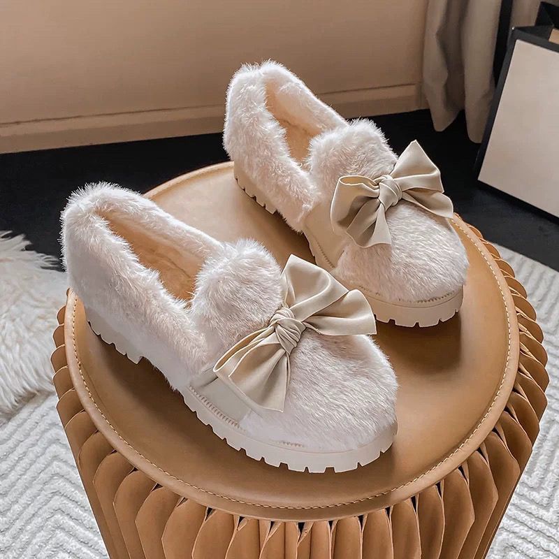 Giày Cao Gót Đế Dày Phối Lông Cừu Plus Size Thời Trang Thu Đông