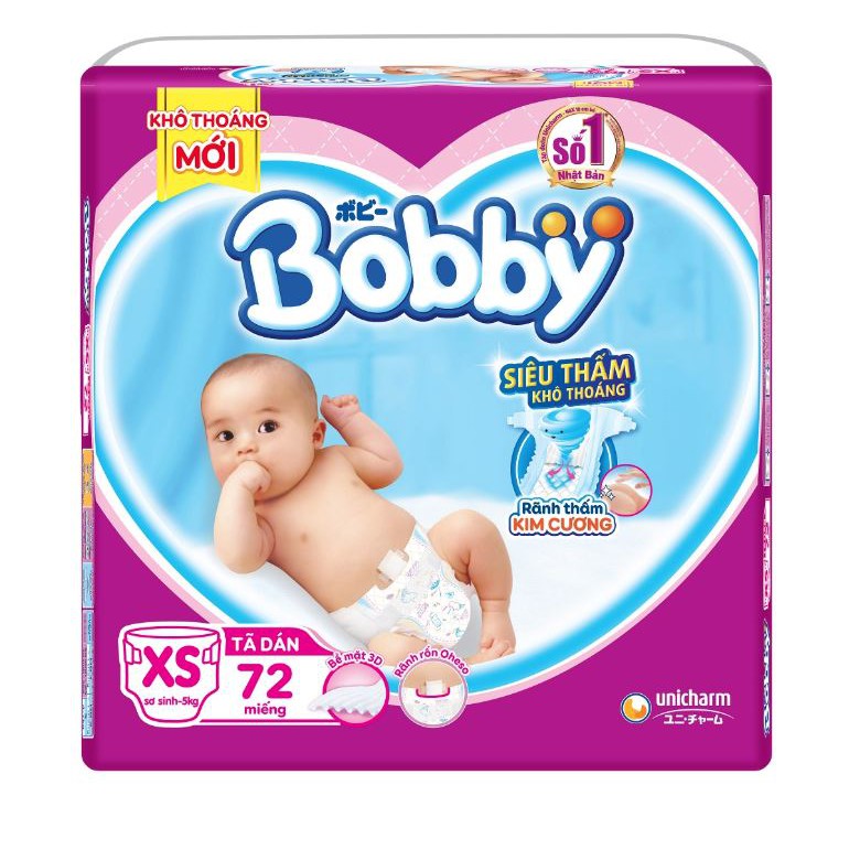 Tã Dán Bobby Size XS 72 Miếng (Dành Cho Trẻ Sơ Sinh Đến Dưới 5kg)