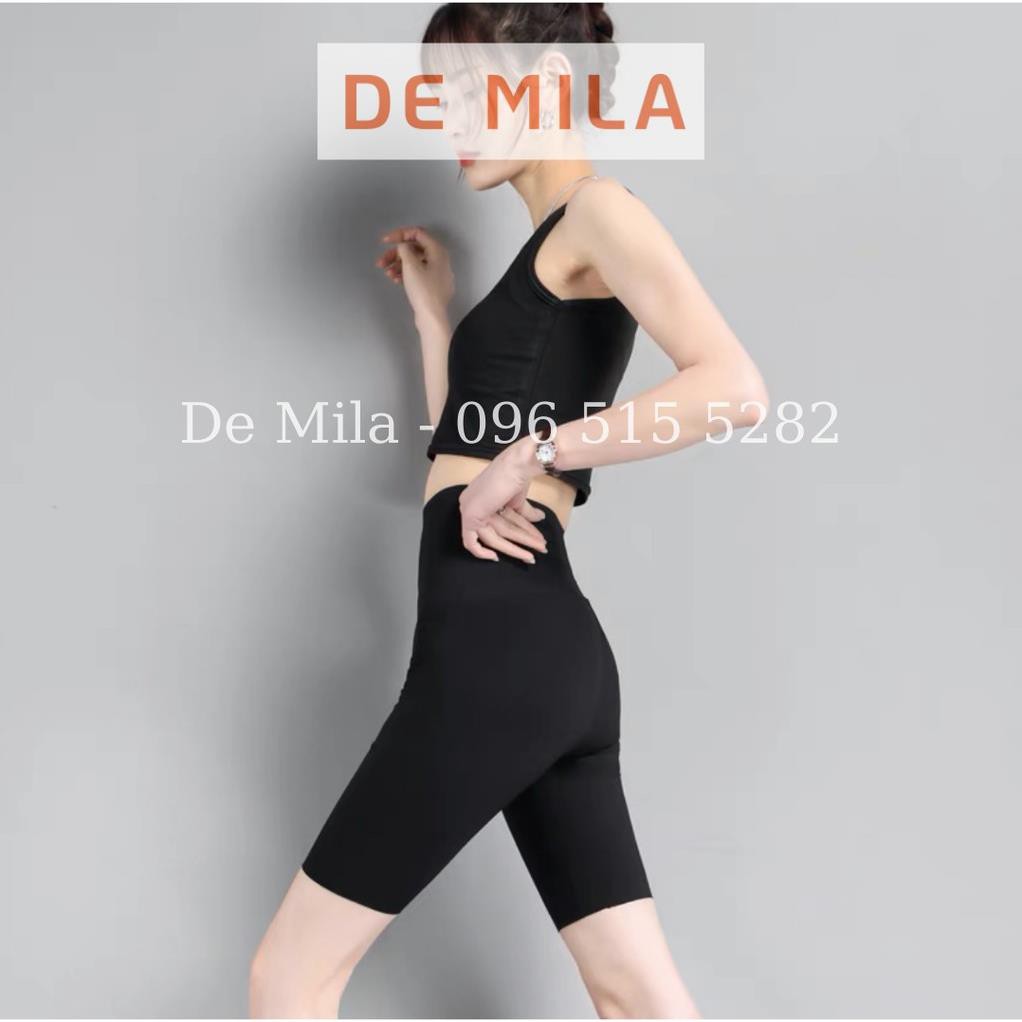 Quần legging lửng DE MILA cạp chun vải cao cấp thun ngố co giãn tốt dáng ôm màu đen trơn - QVL44 ་