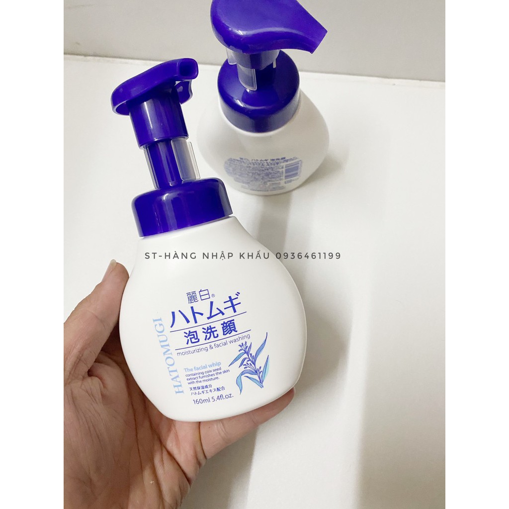 Sữa rửa mặt tạo bọt ý dĩ Hatomugi Facial whip 160ml dưỡng ẩm trắng da hàng Nhật nội địa