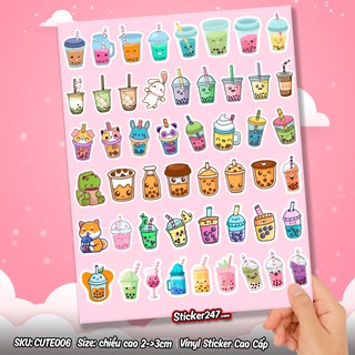 Sticker Cute Trà Sữa 🌈𝑭𝒓𝒆𝒆𝒔𝒉𝒊𝒑 chống nước - sticker pvc dễ thương giá rẻ - 50 hình mini