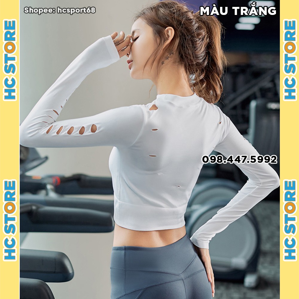 Áo Croptop Dài Tay AD06 Tập Gym, Yoga Nữ Họa Tiết Khoét Lỗ, Hàng Cao Cấp Chất Vải Cực Sịn