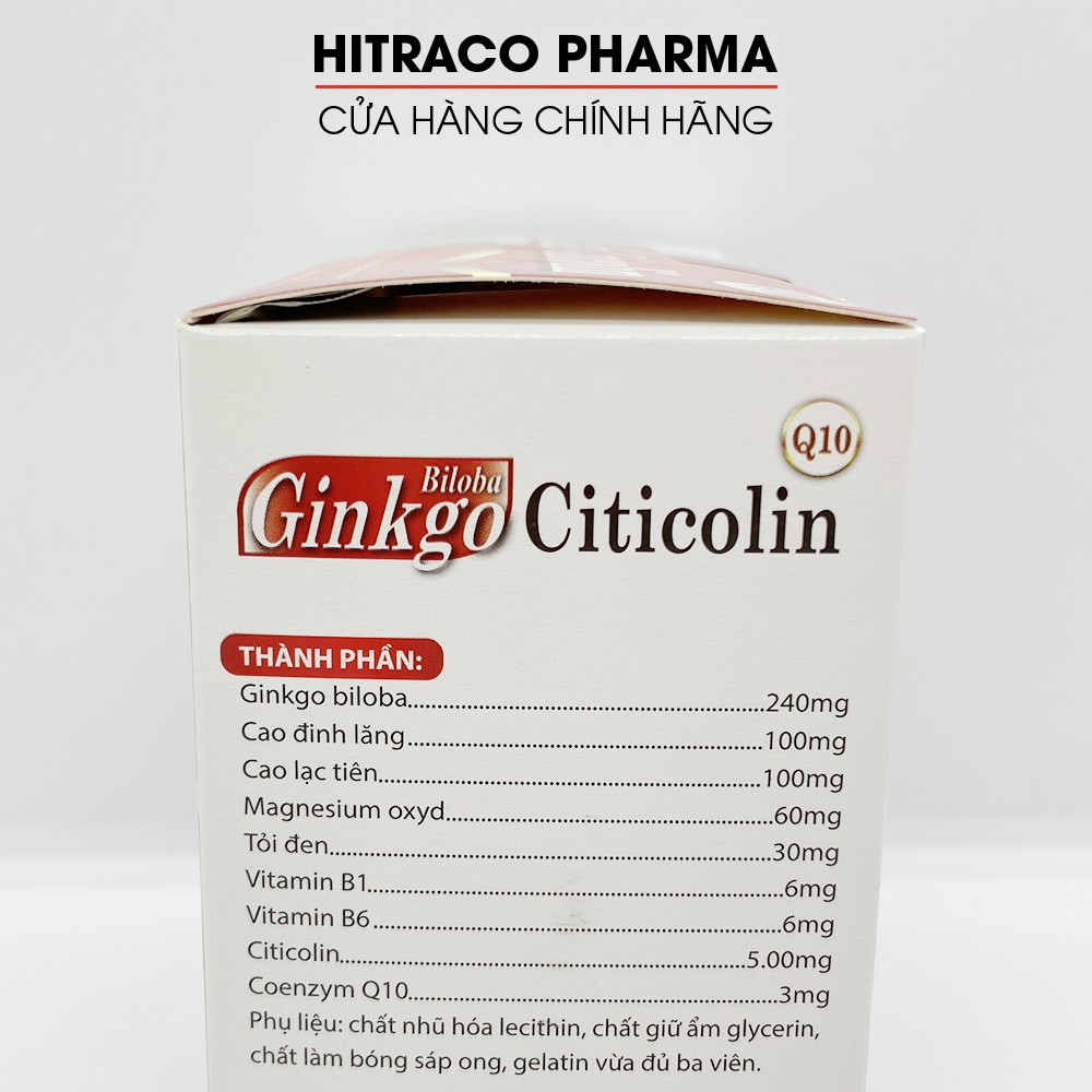 Hoạt huyết dưỡng não Ginkgo Biloba Citicolin Q10 - Hộp 100 viên
