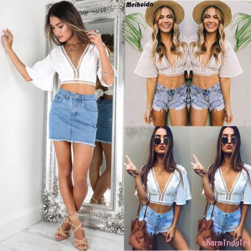 Áo Crop Top Vải Ren Màu Trắng Gợi Cảm Phong Cách Thanh Lịch Thời Trang Cho Phụ Nữ