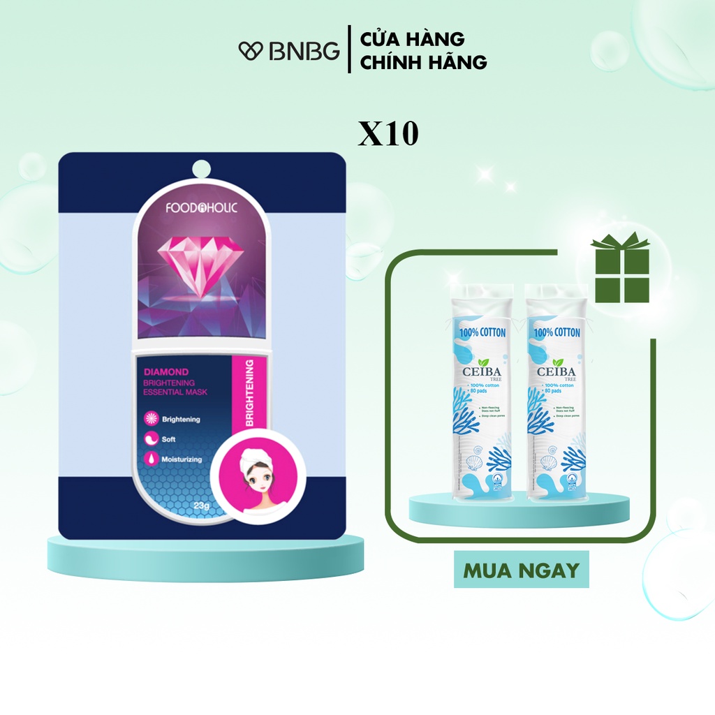 Combo 10 Mặt nạ dưỡng chất kim cương sáng mịn da Foodaholic Diamond Brightening Essential Mask 23g x10