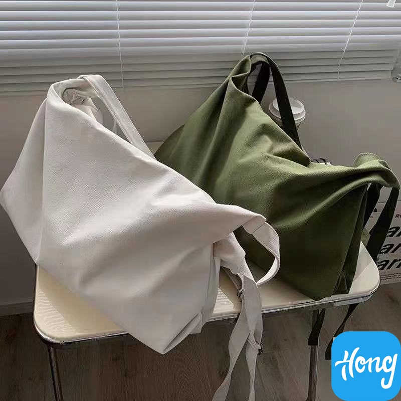 Túi vải canvas đeo vai sức chứa lớn phong cách Nhật Bản đơn giản xinh xắn cho nam và nữ