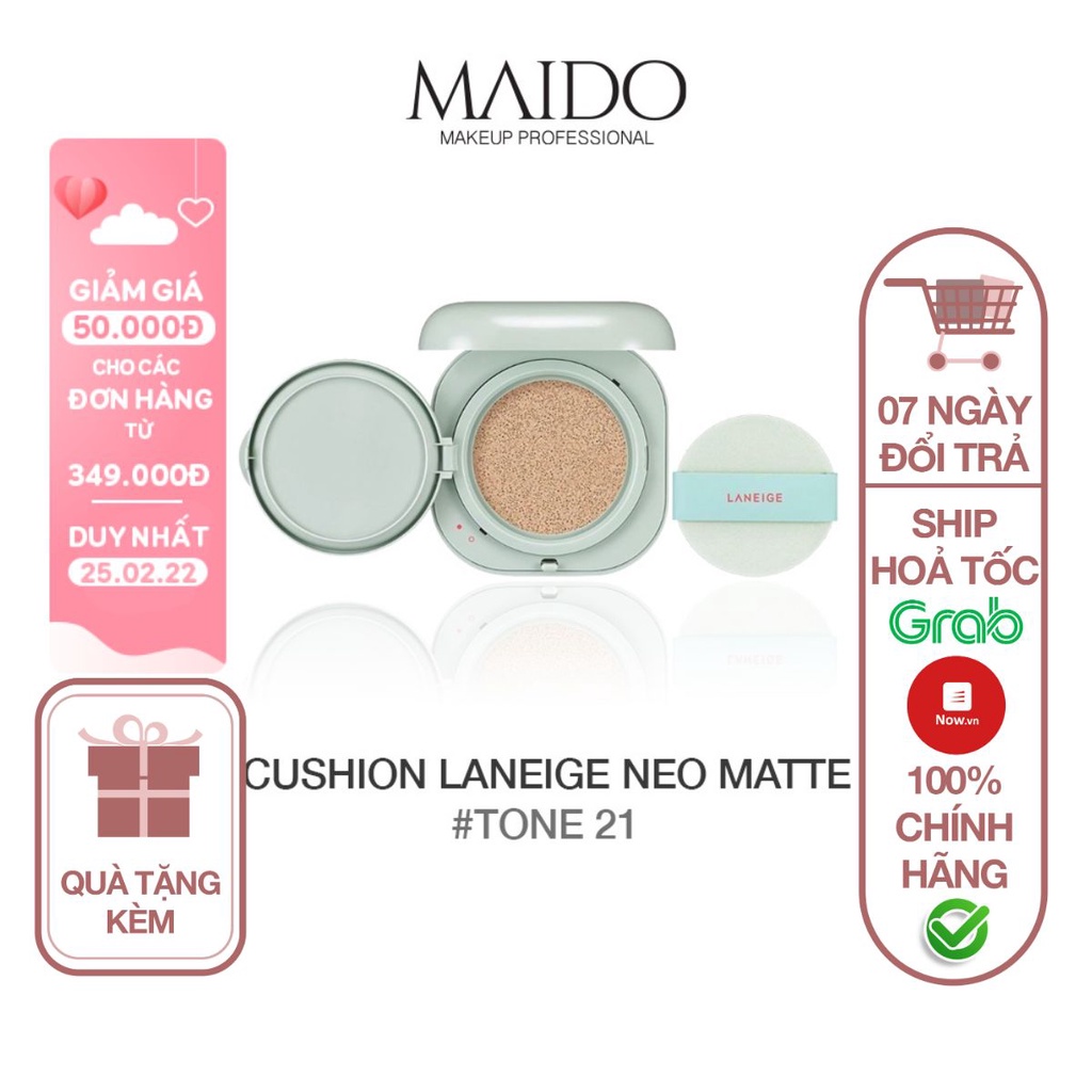 Phấn nước LANEIGE NEO CUSHION MATTE CHE PHỦ MỊN, LÌ 24H MAIDO COSMETICS