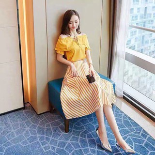 Set Áo Váy Sọc Kẻ Hàn Quốc  - TT2018