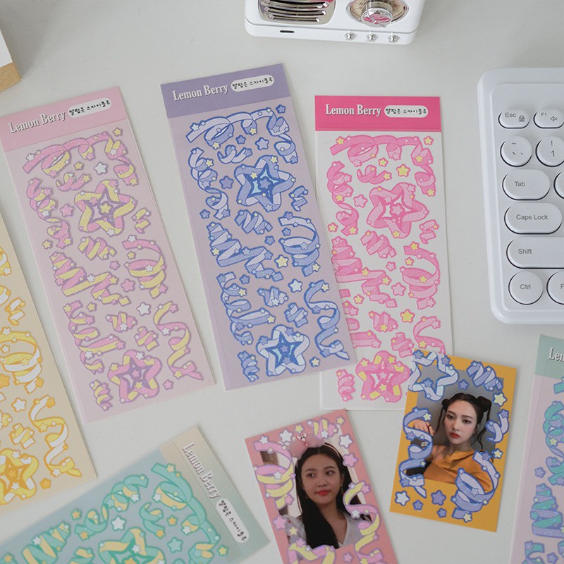 Sticker Toploader Decor Ruy Băng Hologram Confetti RIBBON Hình Dán Trang Trí Sổ Polaroid BTS BlackPink Bullet Journal