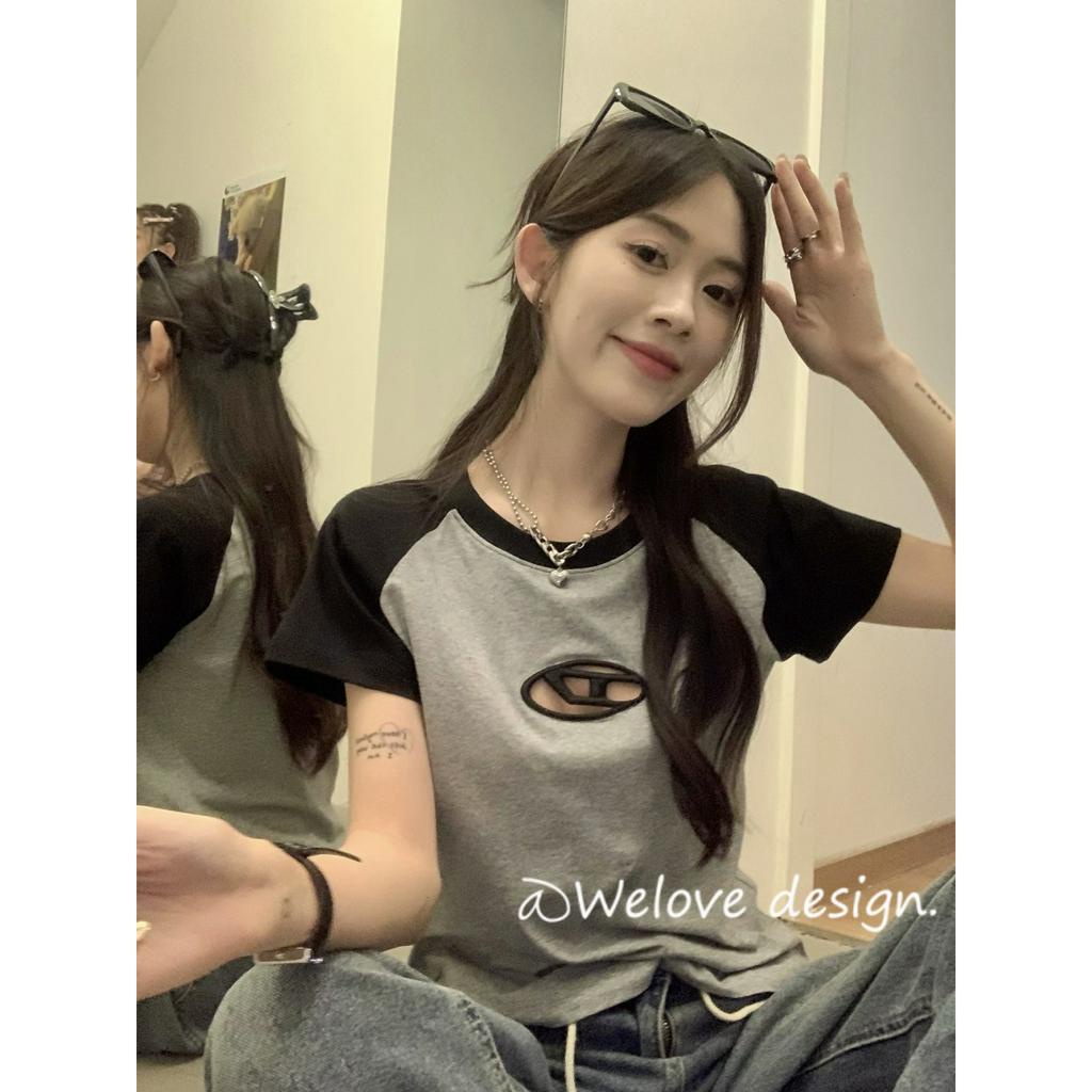 「 WELOVE1 」Áo Thun 100% Cotton Tay Ngắn Dáng Rộng Màu Xám Thời Trang Mùa Hè Phong Cách Hàn Quốc Cho Nữ