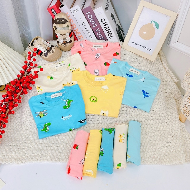 NT033 BỘ CỘC, NGẮN TAY, BỘ ĐÙI THUN LẠNH MINKY MOM HOẠ TIẾT IN TRÀN VIỂN CHO BÉ TRAI, BÉ GÁI, SƠ SINH
