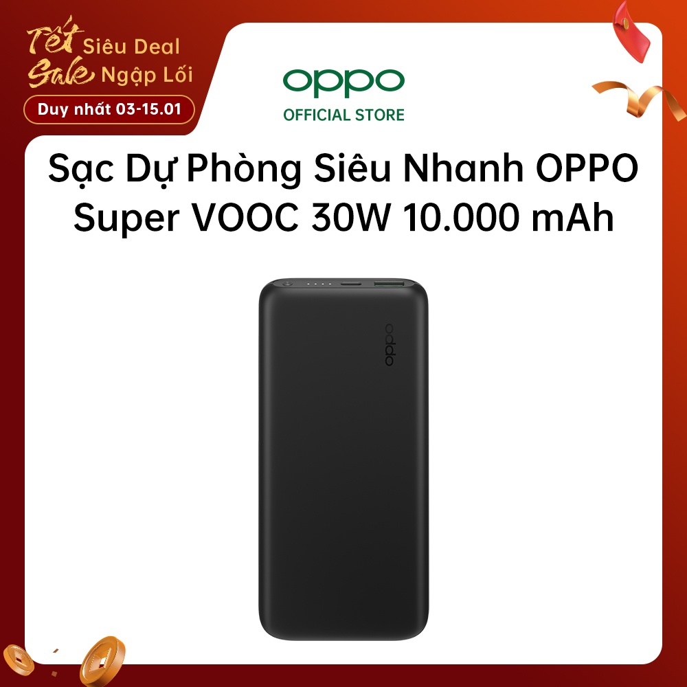 Pin Sạc Dự Phòng Siêu Nhanh OPPO VOOC 30W 10.000 mAh PBV02 | Hỗ Trợ Sạc Nhanh 30W | 1 USB Và 1 Type C | Hàng Chính Hãng