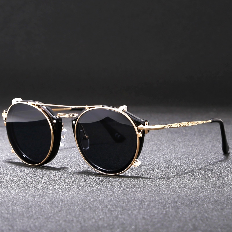Kính Mát Gọng Tròn Hai Lớp Chống Tia UV400 Phong Cách Steampunk Cổ Điển Dành Cho Nam Và Nữ