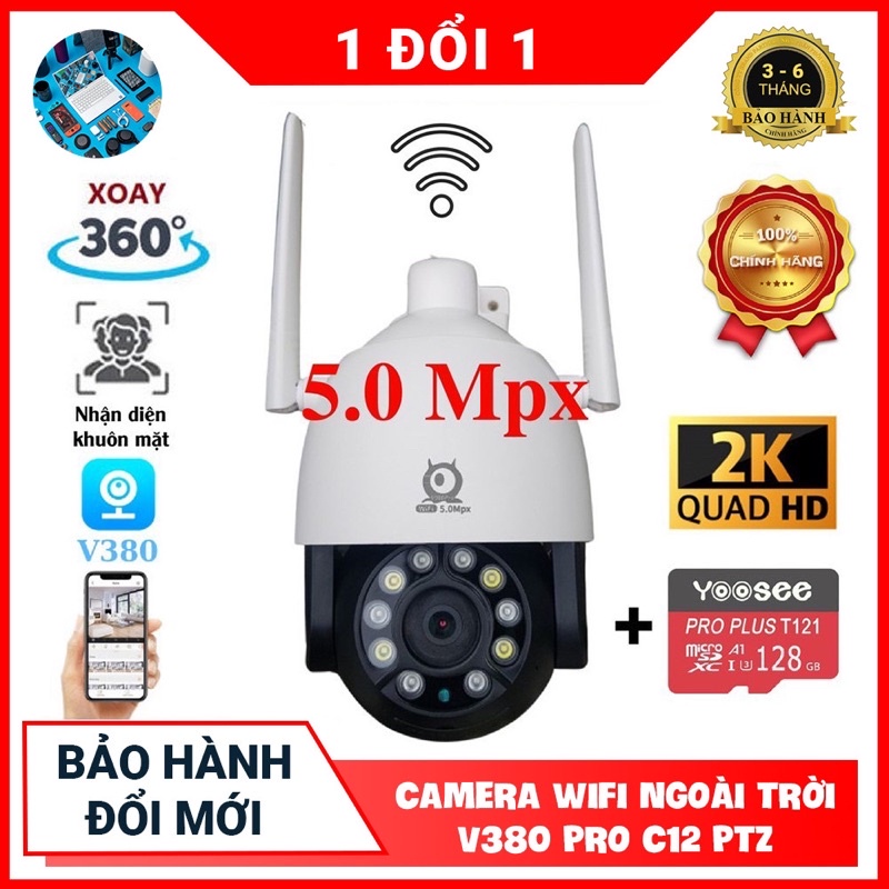 Camera IP Wifi V380 Pro C12 HD PTZ 5mpx 1920p siêu nét, quay quét 360 độ