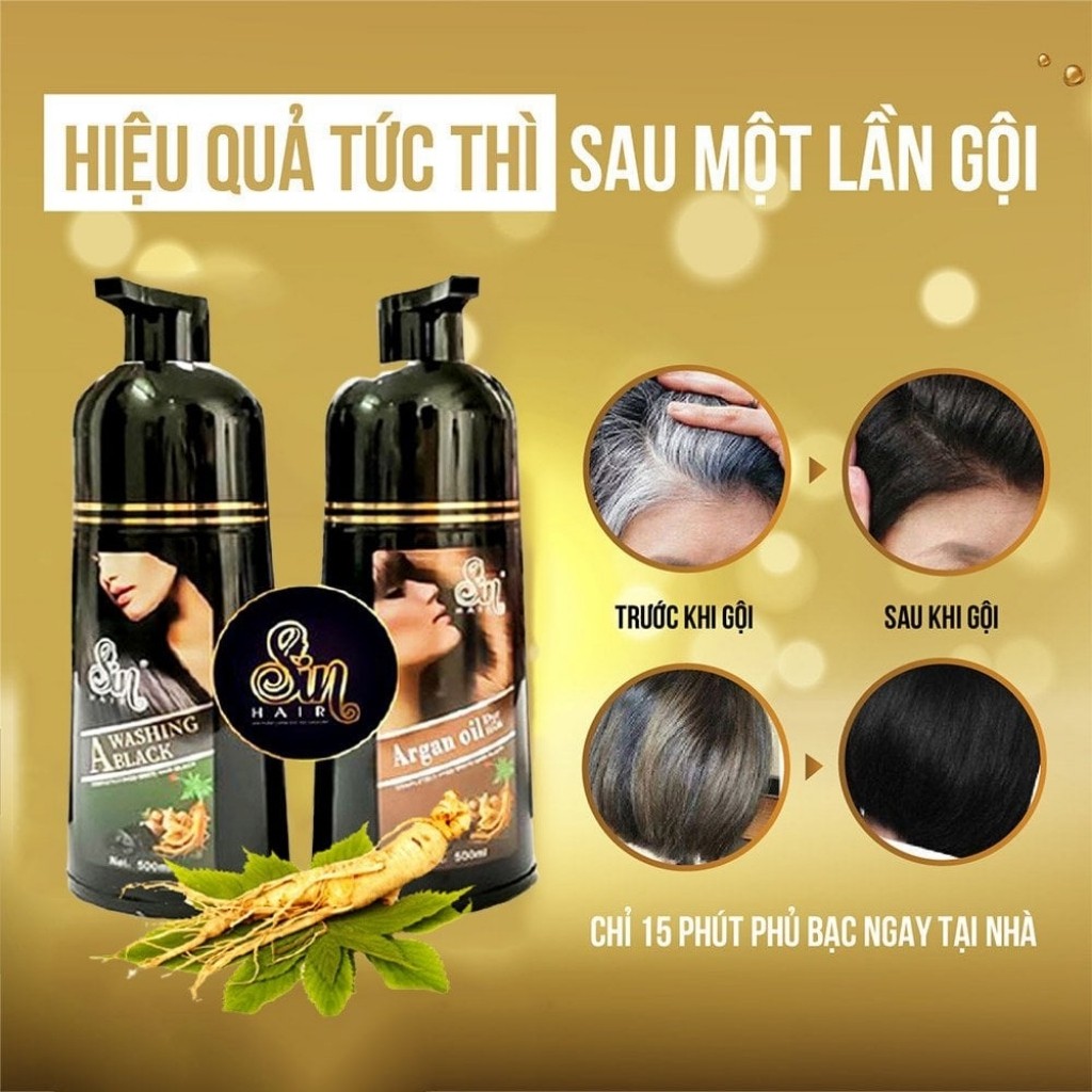 Dầu gội phủ bạc Sin Hair Dầu gội nhuộm đen tóc nhân sâm số 1 Nhật Bản