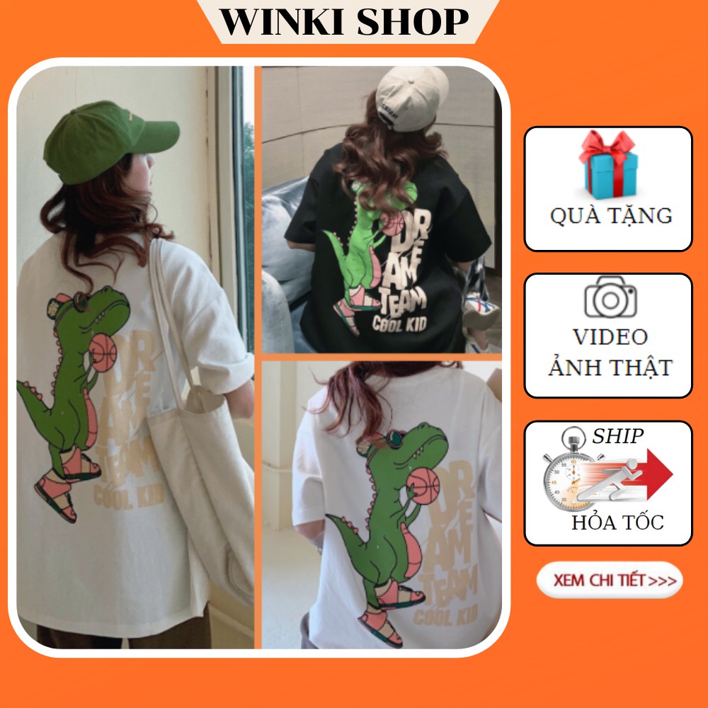 Áo thun khủng long form thụng tay lỡ, Áo cộc tay phong cách ulzzang in hình Unisex