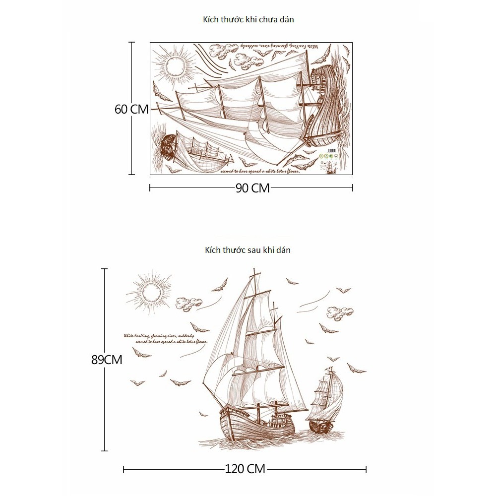 Bộ Decal Tranh Trang Trí Dán Tường Phòng Khách &amp; Phòng Ngủ Hình Cánh Buồm T05