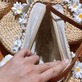 Túi cói hoa cúc trắng vintage