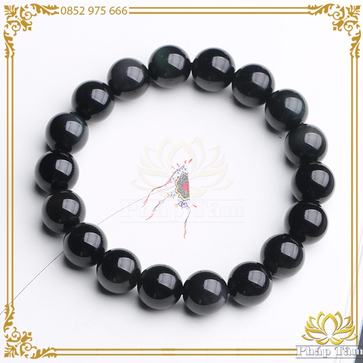 Vòng Tay Đá Núi Lửa Obsidian Đen Cao Cấp Ánh Vân Xanh Tự Nhiên - Tâm Phong Thủy