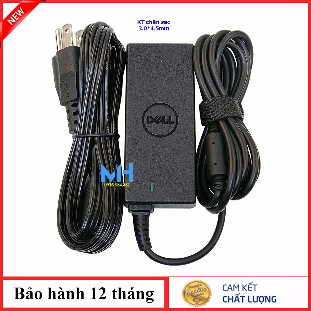 Sạc laptop Dell 19.5v-2,31a chân nhỏ zin, Sạc Dell 45w chân nhỏ ZIN có logo Dell in chìm trên thân sạc