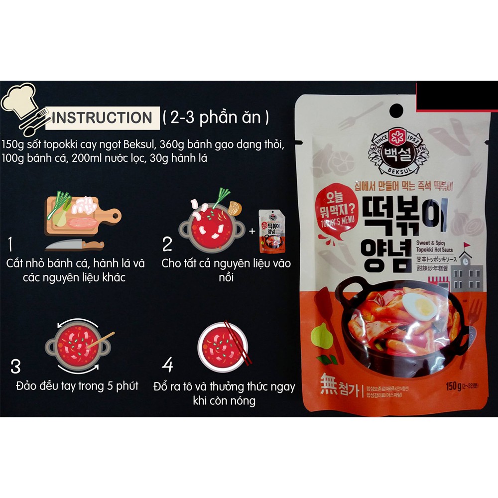 Sốt Nấu Bánh Gạo Cay Ngọt Tokbokki Beksul Hàn Quốc Gói 150g | BigBuy360 - bigbuy360.vn