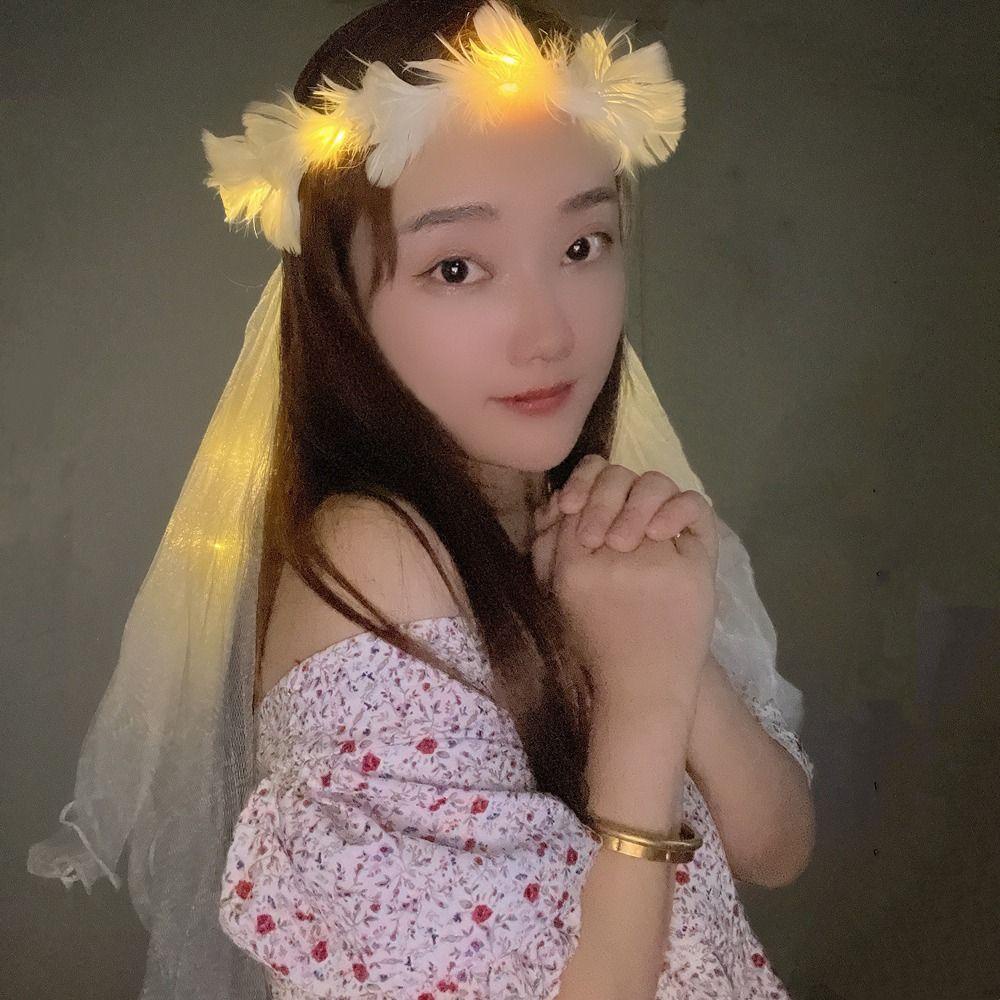 Trâm Cài Tóc Hình Nơ Lưới Có Mạng Che Mặt Và Đèn LED Lãng Mạn Thời Trang Cho Cô Dâu