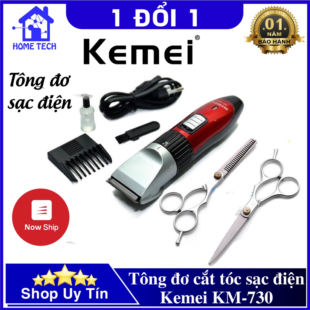 Tông Đơ Sạc Điện cắt tóc gia đình Kemei KM-730 - Quà tặng bộ kéo cắt tỉa, lấy ráy tai - Máy cắt tóc sạc điện