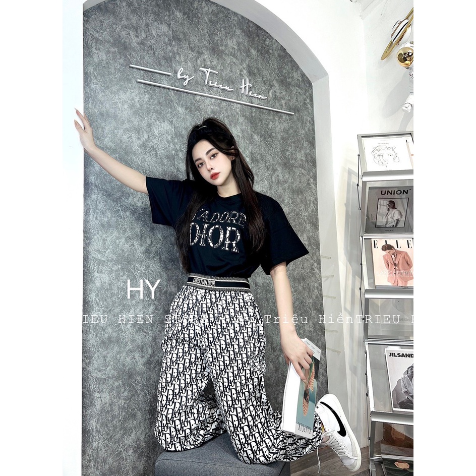[9.9 Sales Freeship] Set bộ thể thao nữ, set áo thun from rộng in chữ quần dài ống túm in họa tiết đi chơi cá  tính