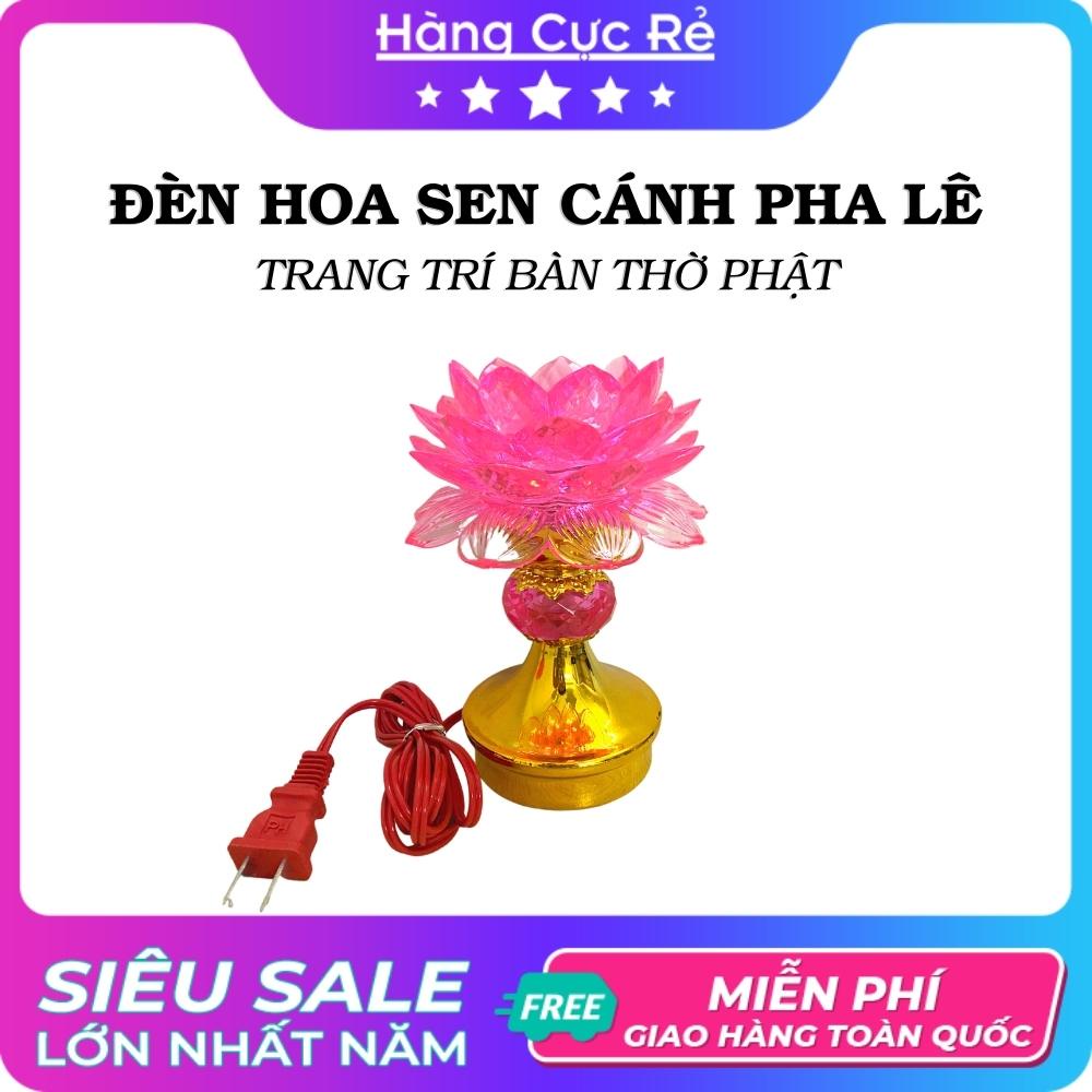 Đèn hoa sen cánh Pha lê, cao 15cm, đế vàng, trang trí bàn thờ Phật - Shop Hàng Cực Rẻ