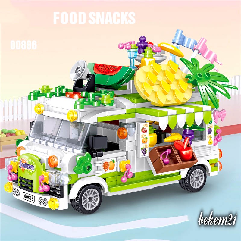 Lego Xếp Hình Con Gái Xe Chở Thức Ăn Food Snack Xe Chở Trái Cây Nước Uống đồ chơi ghép hình bé gái