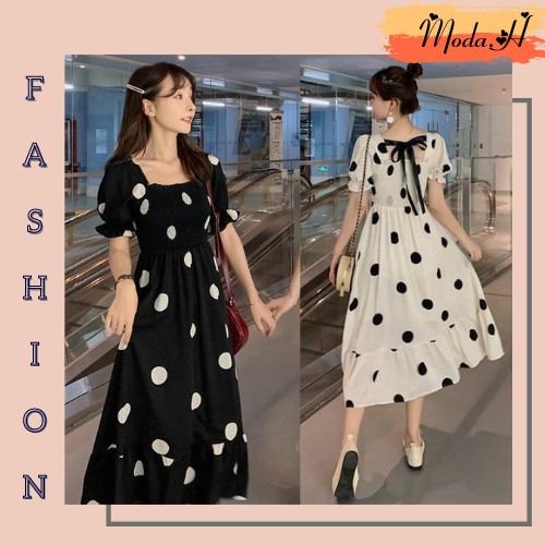 Đầm Nữ Chấm Bi, Váy Nữ Dáng Suông Họa Tiết Chấm Bi Moda.H