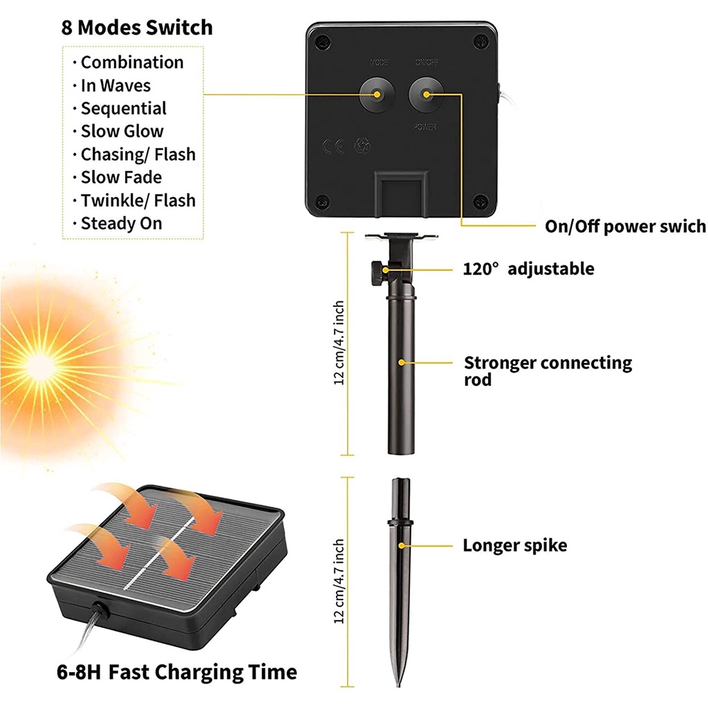 Dây Đèn LED 8 Chế Độ Sử Dụng Năng Lượng Mặt Trời Chống Thấm Nước Trang Trí Sân Vườn / Tiệc Cưới / Giáng Sinh Năm Mới