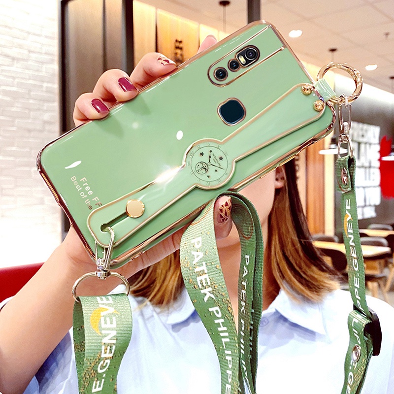Ốp Điện Thoại Mềm Họa Tiết Kim Cương Kèm Dây Đeo Cổ Cho Vivo V15 V15 Pro
